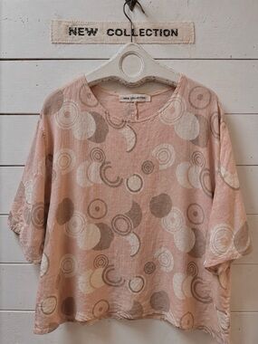 NEW COLLECTION Pink Abstract Linen Top XL 1X